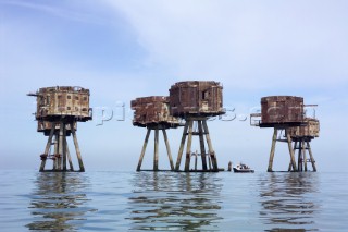 Towers belonging to the Maunsell Army Sea Forts in the Thames Estuary constructed in 1942 as anti aircraft defences during World War II