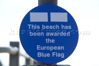 Sign stating that This beach has been awarded the European Blue Flag