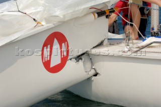 Incognito and Go Ferret following their crash during the 1720 Euro Championships in Lake Garda September 2005