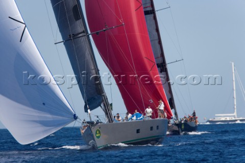 PORTO CERVO SARDINIA  SEPT 9th 2006 The maxi yacht Ghost USA owned by Arne Glimcher reaches under wh