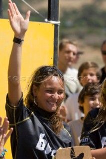 TARIFA, SPAIN - SEPT10th 2006: Bruna Kajiya (Brazil) wins the BETANDWIN.COM KITESURF PRO. PKRA 2006 WORLD TOUR on September10th in Tarifa in Spain, the mecca for kitesurfing, and is named the Womens World Kiteboard Champion 2006. (Photo by Kirsten Scully/Kos Picture Source via Getty Images)