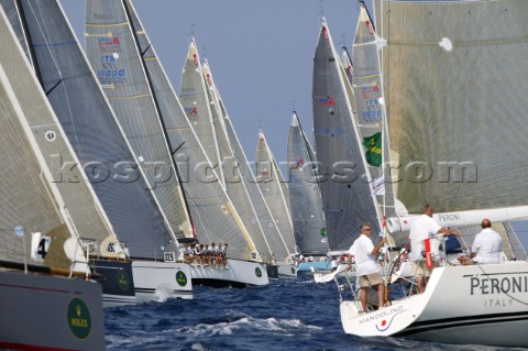 PORTO CERVO SARDINIA  SEPT 12th 2006 Yachts fight for position on the congested startline of Race 1 
