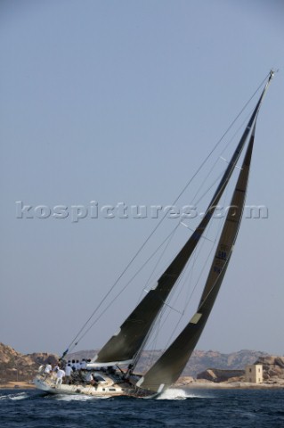 PORTO CERVO SARDINIA  SEPT 13th 2006  The classic Swan 65 sloop Monsoon Jaguar GBR owned by Peter Si