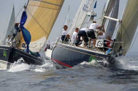PORTO CERVO SARDINIA  SEPT 13th 2006  Swan yachts Aura USA and Dioscura NOR race round the windward 
