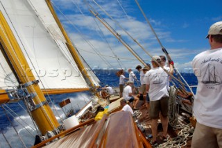 The Henry Gruber designed 103 ft Aschanti IV taking part in the Antigua Classic Yacht Regatta April 2006