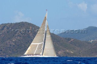 Cruising past the island during the Antigua Classic Yacht Regatta April 2006
