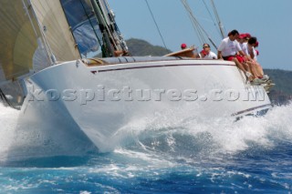 Antigua Classic Yacht Regatta April 2006. One of sequence of ten pictures of the 138 ft Olin Stephens designed boat Ranger on port tack with crew on port rail