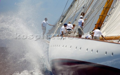 Antigua Classic Yacht Regatta April 2006 One of sequence of five pictures of bowman standing at end 