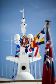 Signal Flags and Pennants from the communication mast of a superyacht