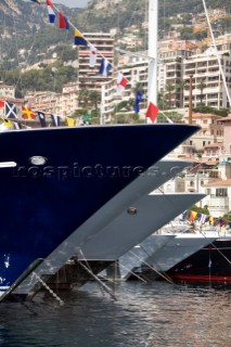 Superyacht bows in Monaco