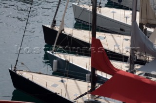 Bows of the Wally maxi yachts in port