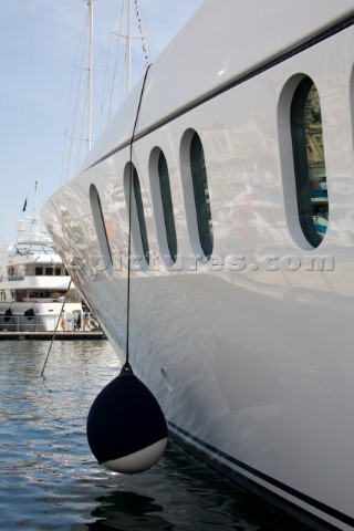 Fenders and bouy on the side of a superyacht