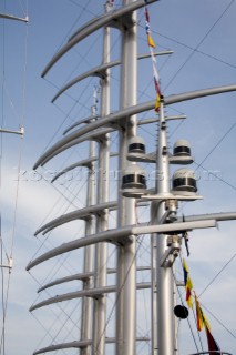 The high tech and modern technology design masts of the superyacht megayacht Maltese Falcon owned by Tom Perkins