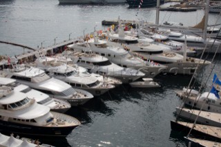 Motor boats and superyachts at the Monaco Yacht Show