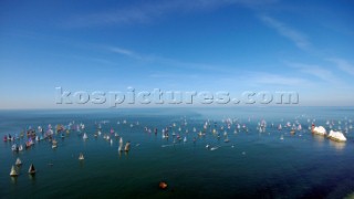 ISLE OF WIGHT, UNITED KINGDOM - JUNE 3:  The Needles Lighthouse. Over 1,600 yachts race from the Royal Yacht Squadron startline off Cowes, anticlockwise around the Isle of Wight in the annual JP Morgan Round the Island Race 2006, one of the biggest yacht races in the world.