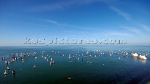 ISLE OF WIGHT UNITED KINGDOM  JUNE 3  The Needles Lighthouse Over 1600 yachts race from the Royal Ya