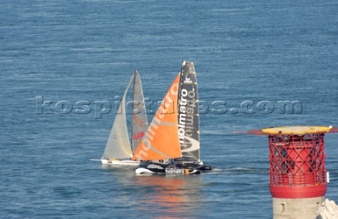 ISLE OF WIGHT UNITED KINGDOM  JUNE 3  The Volvo Extreme 40 catamaran Holmatro overtaking the canting