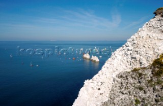 ISLE OF WIGHT, UNITED KINGDOM - JUNE 3:  The Needles Lighthouse. Over 1,600 yachts race from the Royal Yacht Squadron startline off Cowes, anticlockwise around the Isle of Wight in the annual JP Morgan Round the Island Race 2006, one of the biggest yacht races in the world.