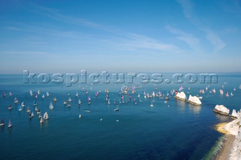 ISLE OF WIGHT UNITED KINGDOM  JUNE 3  The Needles Lighthouse Over 1600 yachts race from the Royal Ya