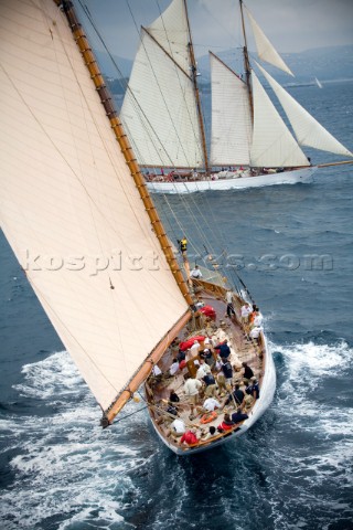 SAINTTROPEZ FRANCE  The giant 42 metre classic designed schooner Eleonora built in 2000 crossing on 