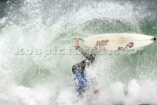 Dramatic action for Brazilian James Santos from the Hossegor Seignosse France Rip Curl Pro 2005