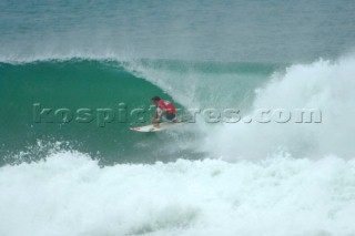 Dramatic action as Luke Munro shoots a tube at the Hossegor Seignosse France Rip Curl Pro 2005