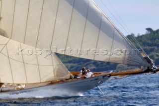 The bow of Cambria as she competes at Les Voiles de Saint Tropez 2005
