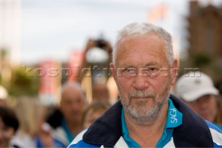 BILBAO, SPAIN - October 22nd 2006: Sir Robin Knox-Johnston (GBR), at 67 years old skipper of the Open 60 yacht SAGA INSURANCE. The Velux 5 Oceans is a three part round the world yacht race for the bravest of solo sailors. Leg 1 is approximately 12,000 miles from Bilbao in Spain to Fremantle in Western Australia. It is the ultimate test of sailing skill, stamina and endurance. (Rights restrictions may apply)