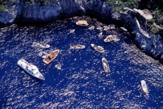 Capri - Italy -. Aereal View of a Bay with moored boats