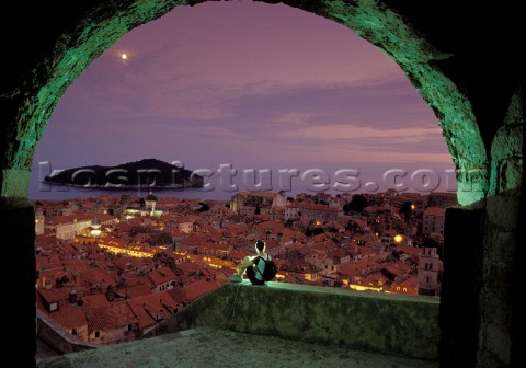 Dubrovnik  Croatia The Old Town seen from the Minceta Tower by night