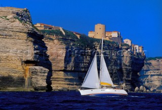 Bonifacio - Corsica - France. Sailing Boat along the coast