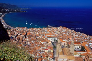 Cefalù - Sicily - Italy. Roofs of the City seen from the Rocca Ruines.