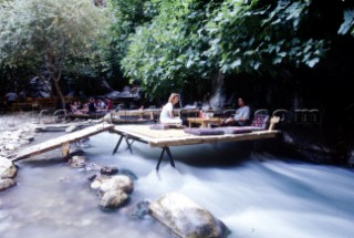 Turkey - an unusual dining setting in the middle of a torrent of water.