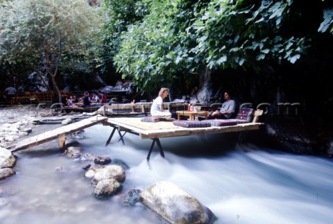 Turkey  an unusual dining setting in the middle of a torrent of water