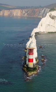An aerial shot of the Needles on the western edge of the Isle of Wight