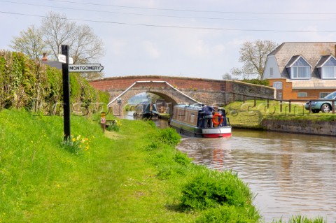 Narrow Boat on the Llangollen Canal passing  the junction with the Montgomery CanalFrankton Junction