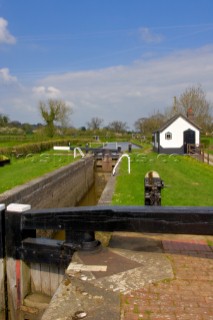 Top staircase lock at Frankton Junction,Montgomery canal,looking towards junction with Llangollen canal,Welsh Frankton,Shropshire,England,UK.April 2006.