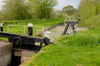 Top lock gate and paddle gear,Belan locks,Montgomery canal,near Welshpool,Powys,Wales,UK.May 2006.