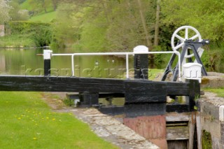 Top gate and paddle gear on Belan bottom lock,Montgomery canal,near Welshpool,Powys,Wales,UK.May 2006.