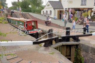 Descending the staircase locks at Grindley Brook on the Llangollen canal near Whitchurch,Shropshire.July 2006.