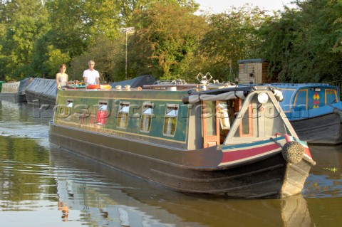 Narrow boat travelling down from  Wheaton Aston lock on the Shropshire Union canalStaffordshireEngla
