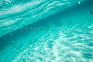 Shimmering water effect of photograph taken from just below waterline in shallow water