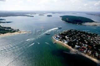 Patterns within patterns. Aerial shot of boats entering and exiting Poole Harbour