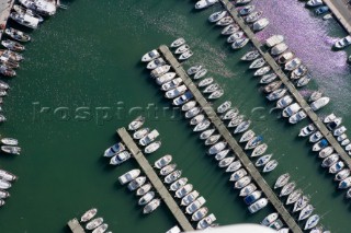 Low level aerial shot of a yacht marina