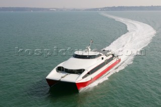 The Red Funnel Redjet passenger ferry on route from Southampton to West Cowes Isle of Wight