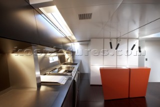 Galley kitchen and companion way entrance onboard the new Wally 143 yacht Esense