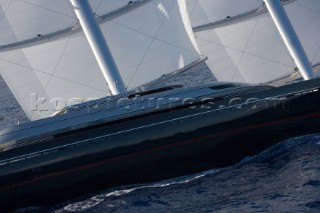 The Perini Navi superyacht Maltese Falcon owned by Tom Perkins sailing in The Superyacht Cup in Antigua