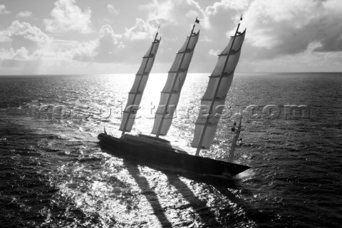 The Perini Navi superyacht Maltese Falcon owned by Tom Perkins sailing in The Superyacht Cup in Anti