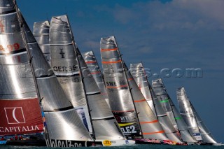 Americas Cup yachts in fleet race