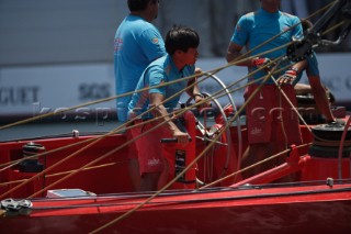 Chinese crew man onboard the China Team yacht
